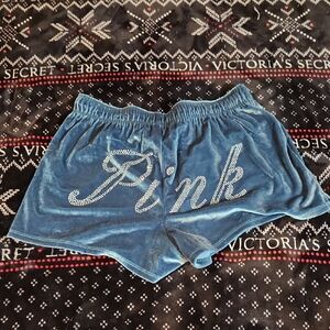 Victoria's Secret Blue Velour Shorts with Rhinestone 'Pink'